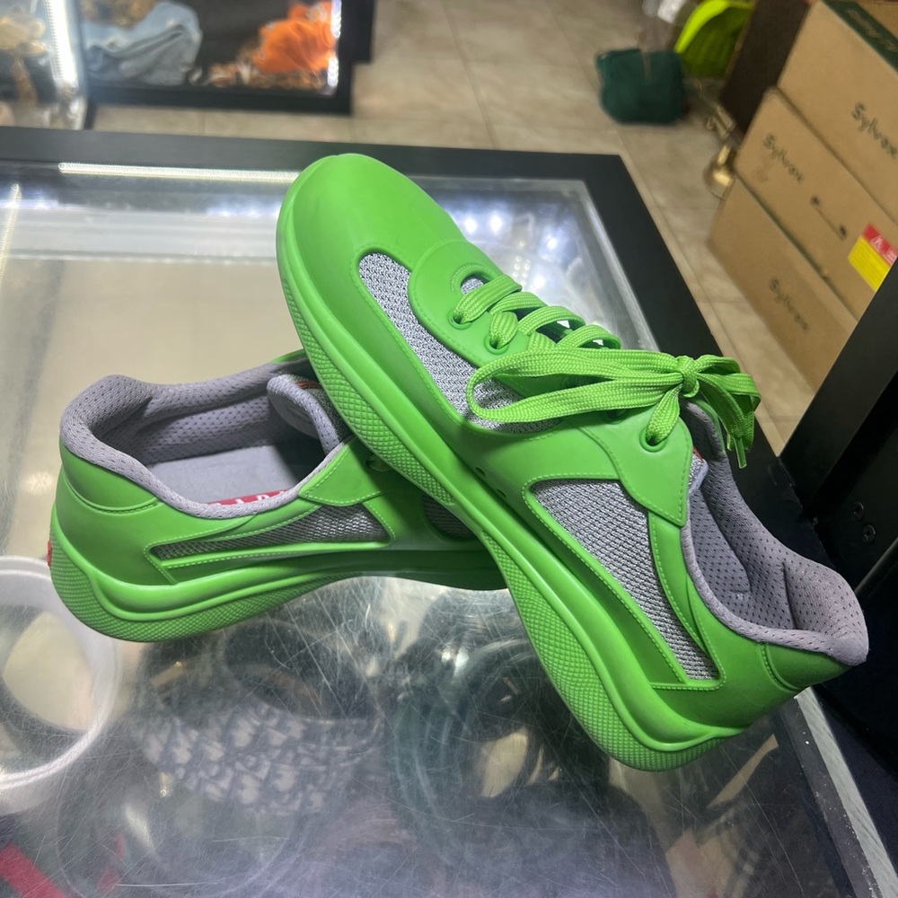 Prada Men’s Neon Green Cups Low-Top Sneakers - Picture 4 of 7